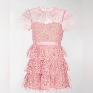 NEW WITH TAGS! SELF-PORTRAIT Pink Tiered Lace Mini Dress